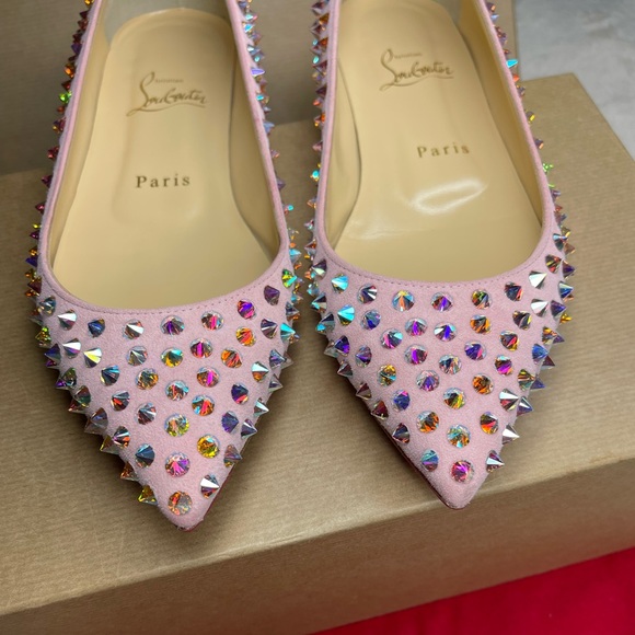 CHRISTIAN LOUBOUTIN KRYSTALIC FLAT SUEDE/CRYSTAL SPYKES - Picture 4 of 13
